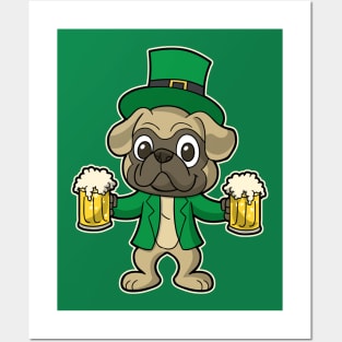 Irish Pug Dog Leprechaun St Patricks Day Beers Posters and Art